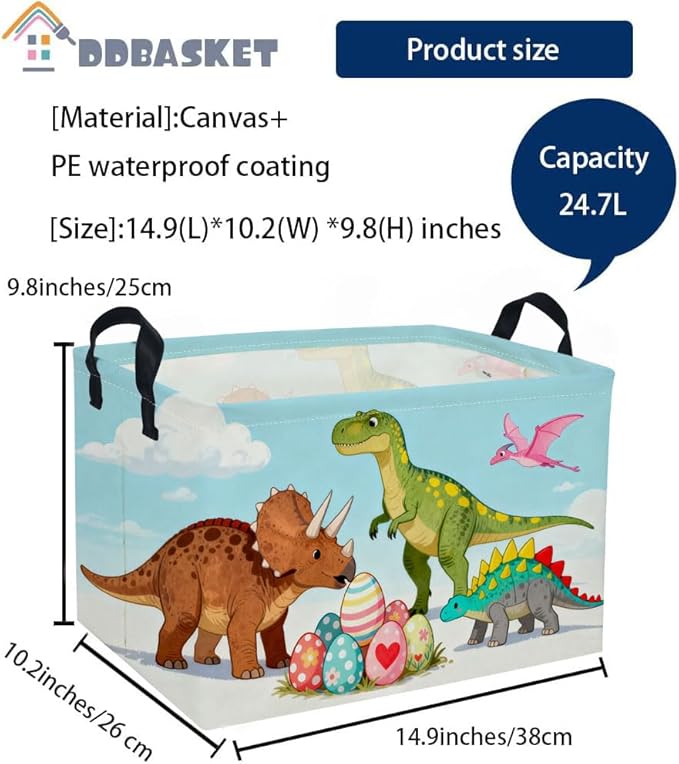 Rectangular Easter Dinosaur Basket Kids Basket Rectangular Cute Storage Bin Organizer Box Room Decor for Home Decor.(Dinosaur family)