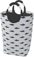 Cute Shark Laundry Basket Ocean Fish Hamper Funny Collapsible Laundry Baskets with Handle Blue Dirty Clothes Hamper Bag for Dorm Family Bathroom Decor Storage 50L