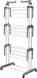 Clothes Drying Rack, 4-Tier Foldable Stainless Steel Drying Rack, Movable Drying Rack with 4 castors, for Balcony, Patio, Indoor Outdoor Use