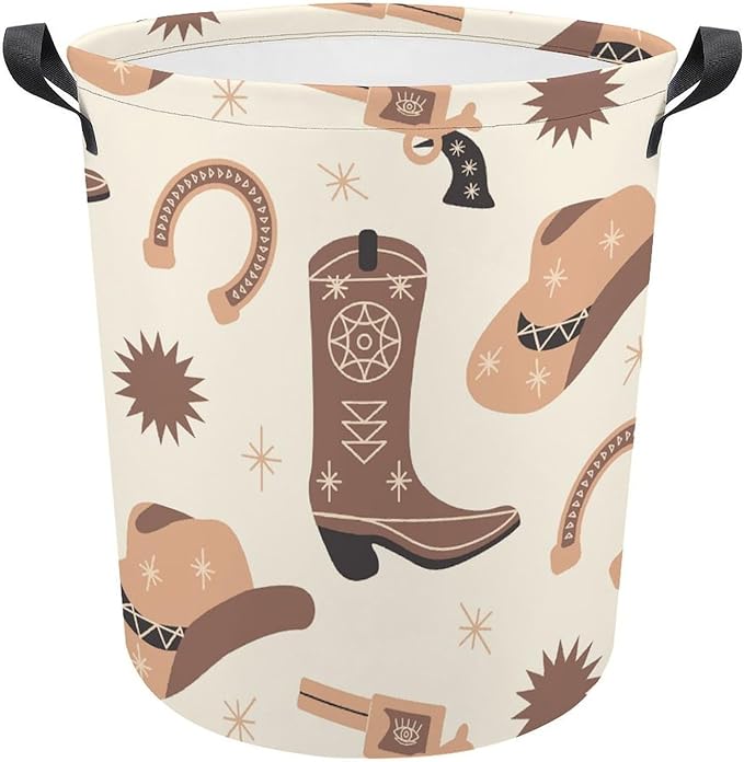 Boho Cowboy Boots Laundry Basket Western Laundry Hamper Clothes Toy Storage Bin Cowboy Decor