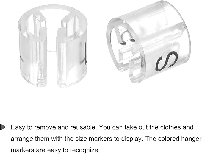 MECCANIXITY Clothes Hanger Marker S/M/L/XL Size Tag Fit 3mm Rod Transparent for Garment Clothing Color Coding, 200Pcs