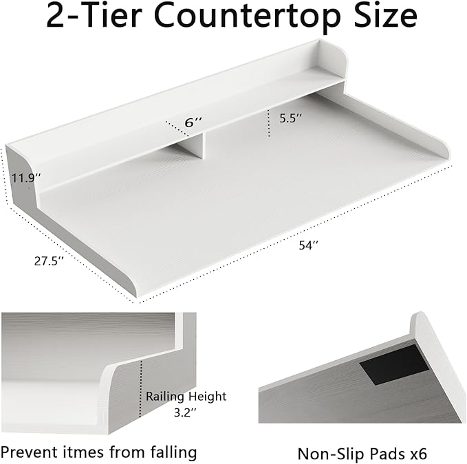 Fabuday 2-Tier Wood Washer Dryer Countertop with Shelf - Two Layers Laundry Topper for Storage & Organization, 54''x27.5''x11.9'' Counter Table with Edge Over Washing & Dryer, Crisp White