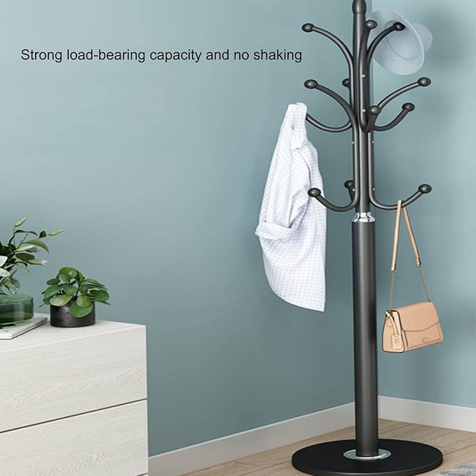 IMPREC Free-Standing Coat Rack, Hat Hanger Metal Coat Hangers Backpacks Umbrellas Purses Simple Coat Stand Stylish Coat with Stable Round Marble Base (Color : Brown)