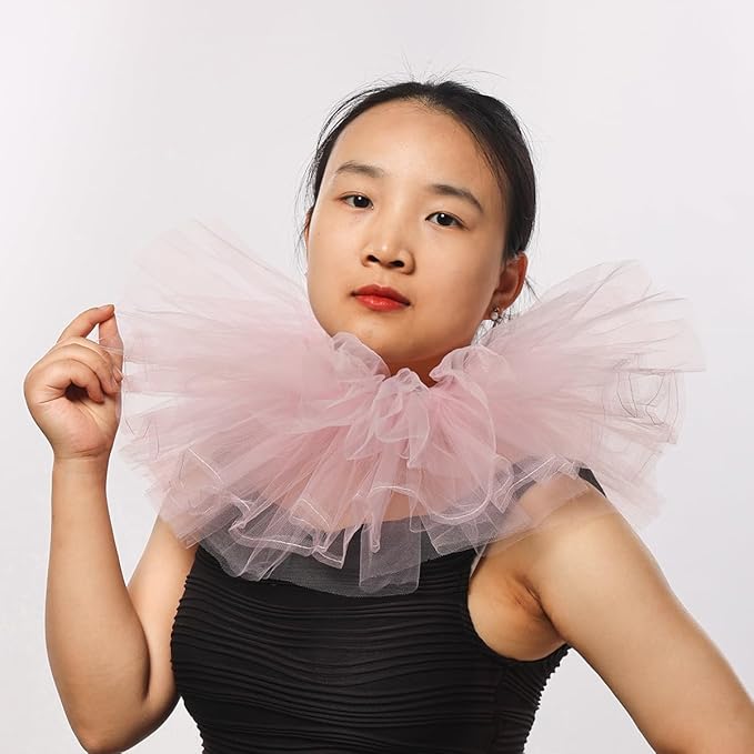 BLESSUME Victorian Retro Mesh Neck Ruff Ruffle Collar Layered Clown Neck Collar