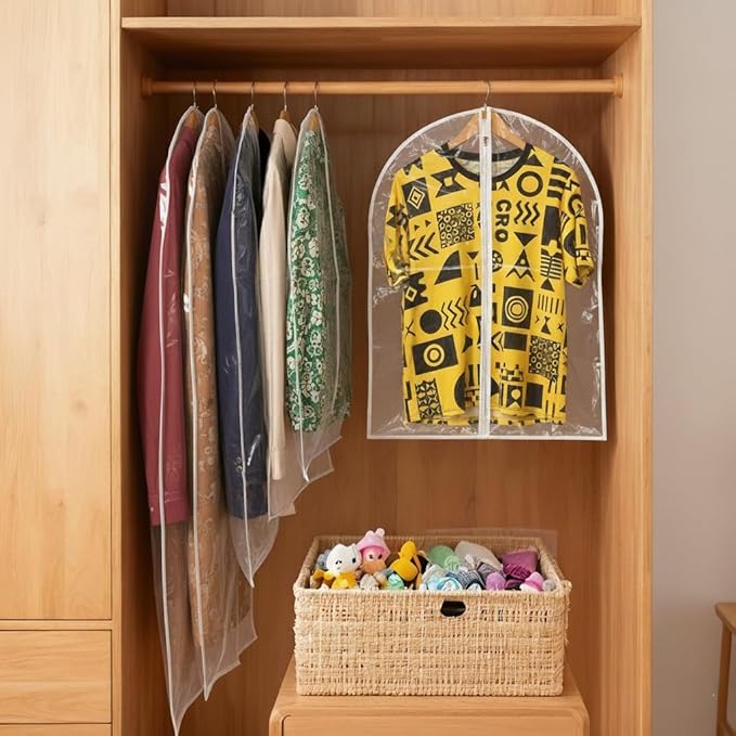 40” All Clear Garment Bags for Travel - PEVA Waterproof Suit Cover with Zipper for Hanging Clothes, Dresses, Coats - Durable Dresser for Closet Storage, Dustproof & Moisture Resistant - 40''/12 Pack