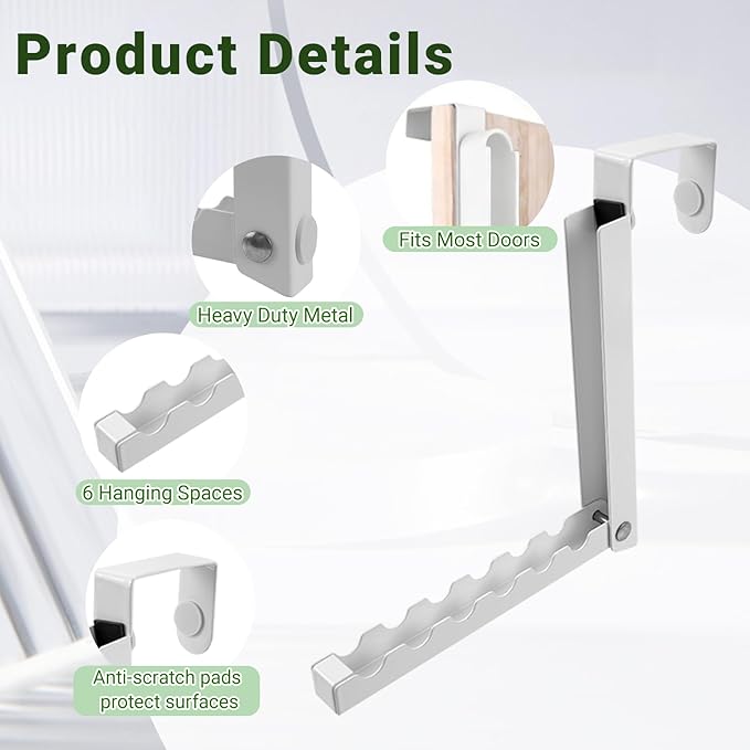 4 Pack Over The Door Hanger Folding Clothes Drying Rack, Folding Hanging Coat Rack for Indoor Laundry Room Compact Small Space Foldable Portable Clothing Hanger Hook Collapsible(White)