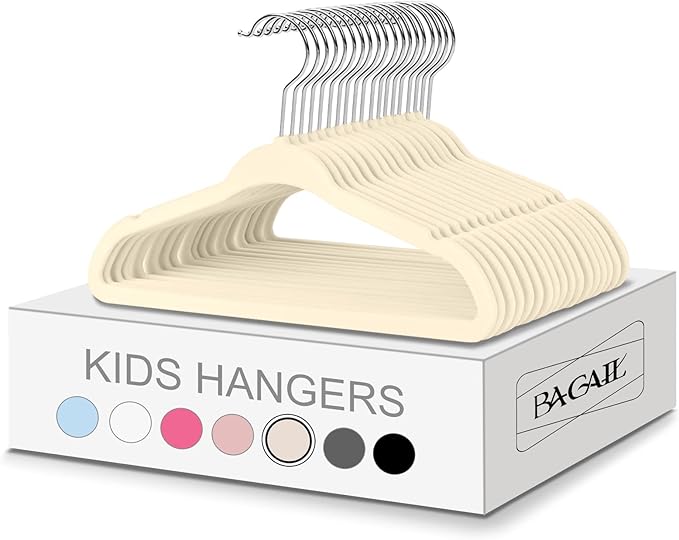 BAGAIL 50 Pack Kids Velvet Hangers 14 Inches Children's Clothes Hangers Non-Slip Baby Hangers for Infant/Toddler (Ivory)