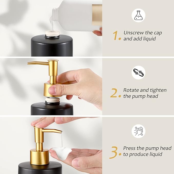Sumnacon Soap Dispenser Bathroom Ceramic Hand Soap Dispenser with Pump, Elegant Dish Soap Dispensers for Kitchen Decorative Black Hand Dispenser for Kichen Sink Bathroom Countertop