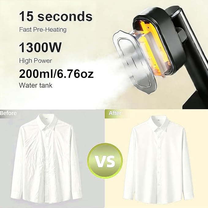 Travel Steamer for Clothes,Led Display with 6 Modes,1300W Powerful Garment Steamer,Clothes Steamer Handheld, Portable 2-in-1 Travel Iron for Clothes,200ml Lager Tank &15S Fast Heat-up for Travel Home