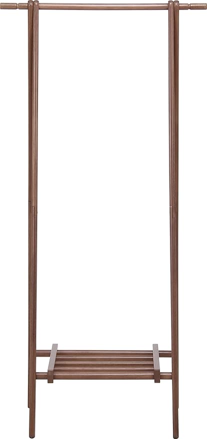 不二貿易(Fujiboeki) Fuji Boeki 14102 Coat Hanger Hanger Rack, Slim, Wooden, Width 29.5 x Depth 177.7 x Height 58.8 inches (75 x 45 x 147.8 cm), Brown with Shelves, Entrance