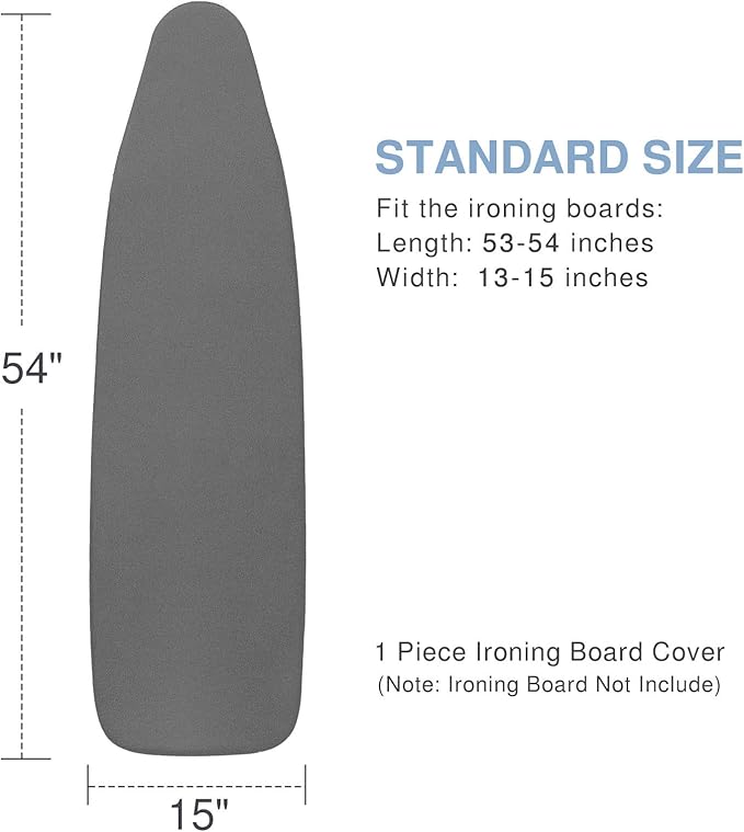 Ironing Board Cover and Pad, Standard Size 15x54, Thick Padding, Elastic Edge, Silicone Coated, Resist Scorching, Adjustable Fastener, Heavy Duty Padded Iron Board Covers (Black)