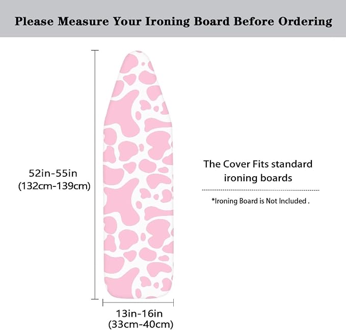 SEANATIVE Pink Cow Print Ironing Board Cover Standart Size 15 X 54 inches, Tabletop Ironing Board Cover Cute Replacement Cover, Adjustable Elastic Edge Fit