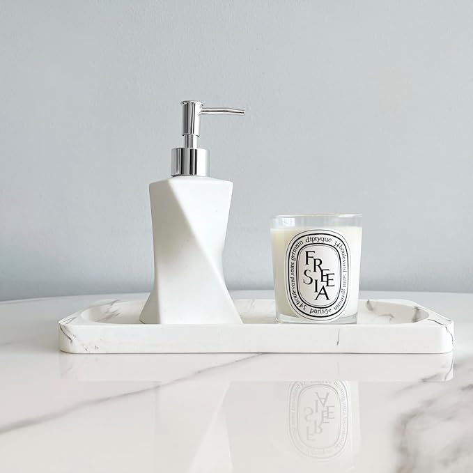 Modern White Hand Soap Dispenser with Silver Pump for Bathroom Countertop, Dish Soap Dispenser for Kitchen Sink, Contemporary Art Style, Matte Finish, 8.5oz (Arctic White)