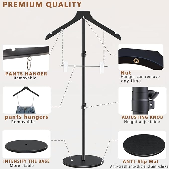 T Shirt Stand Display 26-64.7 Inch with Pants Clip, Height Adjustable for Long Short Clothes Dress, Display Mannequin for Store, Closet, Photoshoot, Exhibition, Vendors Shop, Parties (Black 1pcs)