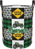 Green Farm Tractor Tractor Personalized Laundry Hamper Custom with Name Collapsible Waterproof Storage Basket with Handles for Bedroom Decor Gift.