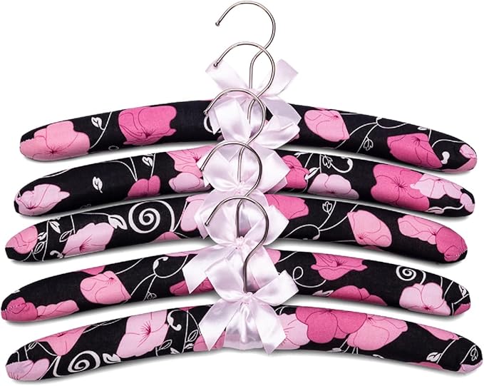 Anti-Slip Satin Padded Clothes Hangers with Rotatable Hooks No Shoulder Bump for Women Heavy Sweaters, Coats, Suits (1, Pink/Black)