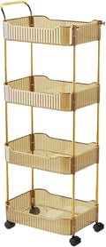 4-Tier Acrylic Rolling Storage Cart, Rolling Utility Cart, Kitchen Storage Cart with Wheels for Bathroom,Living Room, Kithcen, Office Storage and Organization (14''X10''X37'')(Amber)