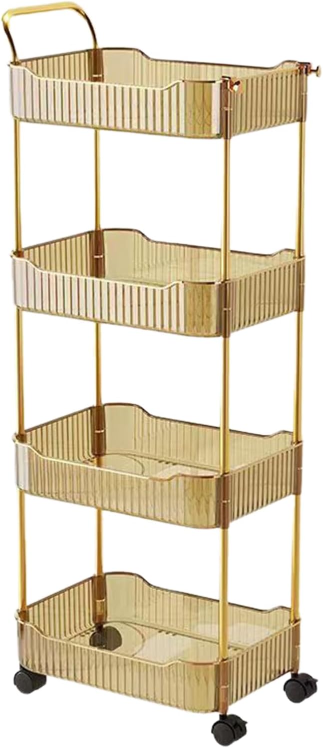 4-Tier Acrylic Rolling Storage Cart, Rolling Utility Cart, Kitchen Storage Cart with Wheels for Bathroom,Living Room, Kithcen, Office Storage and Organization (14''X10''X37'')(Amber)