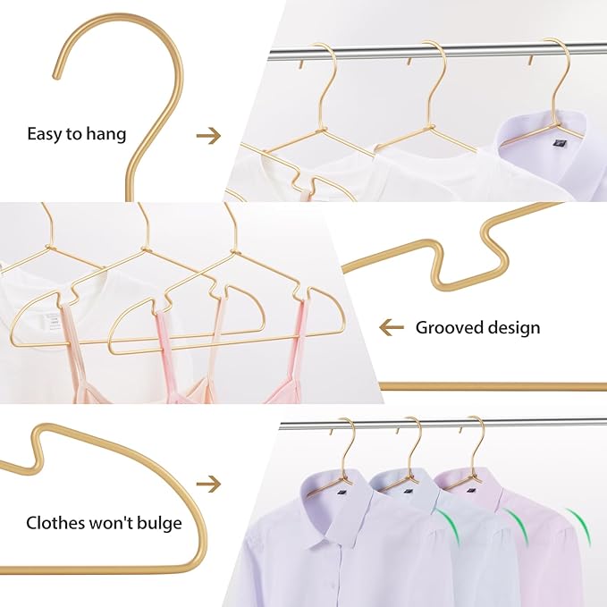 Gold Aluminum Hangers, 16.5 Inch Smooth and Durable Metal Shirt Dress Hanger, Lightweight and Sturdy Metal Hanger for Suit Jackets and Casual Pants (20 Pack)