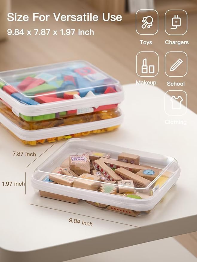 3PCS Large Clear Hard Shell Zippered Case, Diaper Bag Organizing Pouches, Waterproof Cosmetic Bag, Kid's Toy Storage Organizer Bins, Pencil Case.