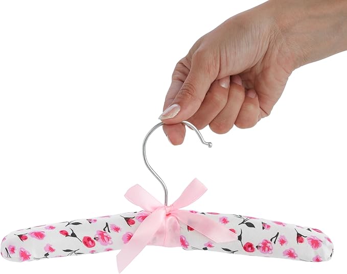 Juvale Padded Baby Clothes Hangers - Wrinkle-Free Closet Organization - Satin Padded Infant Hangers for Baby Clothes - Pink Floral Design for Nursery Decor - Pack of 12, 9.5 in, Pink Floral
