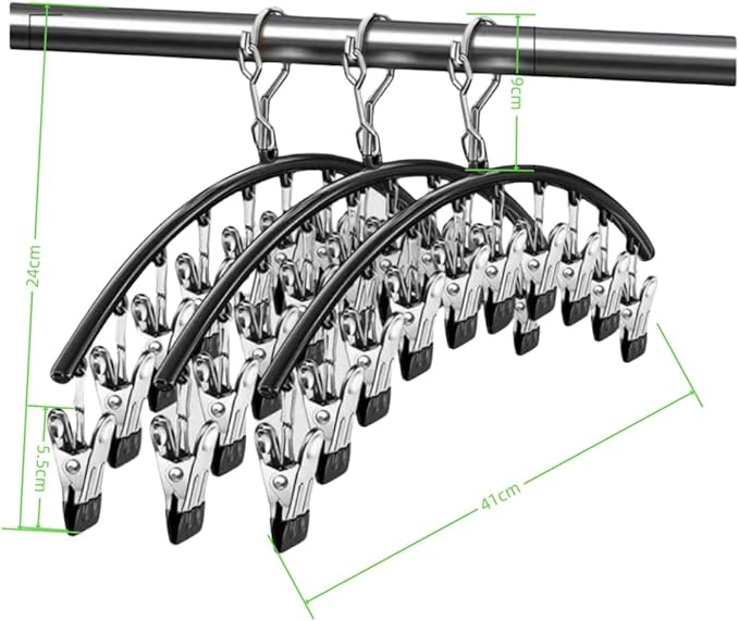 3Pack Metal Clips Pants Hanger,Legging Organizer for Closet, Lockable 30 Clips Hangers Space Saving Closet Organizers Multi Clip Hanger Black (Winproof Hook)