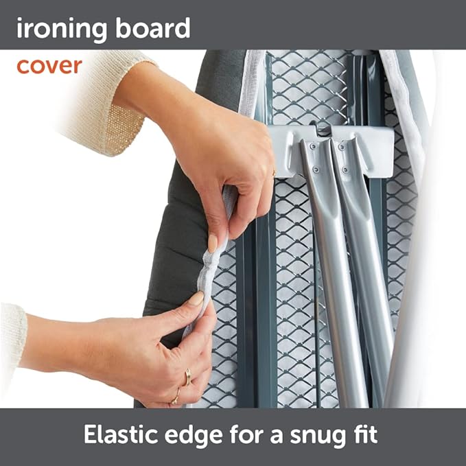 oliso Ironing Board Cover – 100% Cotton with Professional Felt Pad, Fits Standard 54" x 15" Boards – Secure Fit with Wide Elastic Edge & Adjustable Straps – Grey