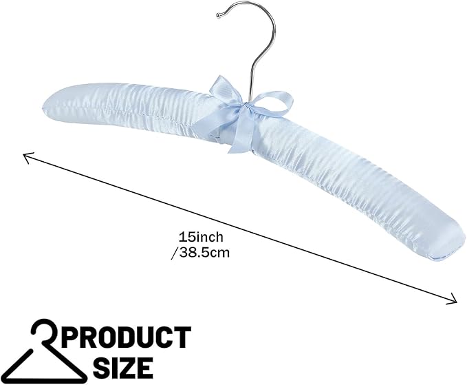 Jetec 12 Pieces Satin Padded Hangers for Women Clothing 15 Inch Satin Hangers 360° Swiveling Hook Sponge Shoulder Padded Hanger for Sweaters, Coat, Blouse, Wedding Dress, Women Cloths (Light Blue)