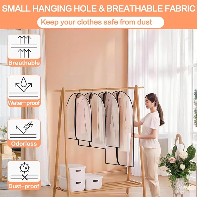 Garment Bag Clear for Long Dress (24'' x 60'' Set of 6) Clothing Suit Bags for Closet Storage Wedding Dress Garment Bags with Zipper Gown Garment Cover for Long Dresses