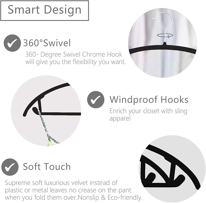 Velvet Hangers Non-Slip Hangers Premium Suit Hangers Ultra Thin Space Saving 360 Degree Swivel Hook Clothes Hangers for Suits,Coats,Jackets,Pants,Dress,Shirts (Pack of 12, Black)