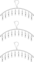 3 Pack Stainless Steel Laundry Drying Rack Clothes Hanger with 10 Clips for Sock, Underwear and Small Item Accessory