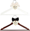 party greeting 2 Pack Wedding Hanger Bride and Groom Hangers with Tags Elegant Wooden Wedding Dress Hanger Wedding Day Gift Bow Tie Bridesmaid Hangers for Bridal Party & Shower (White and Brown)