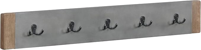 Alaterre Furniture Newport Entryway Collection – 40" Modern Industrial Wall Mounted Coat Rack with 5 Sturdy Hooks, Faux Concrete Panel and Light Amber Wood Trim for Entryway or Mudroom (Gray)