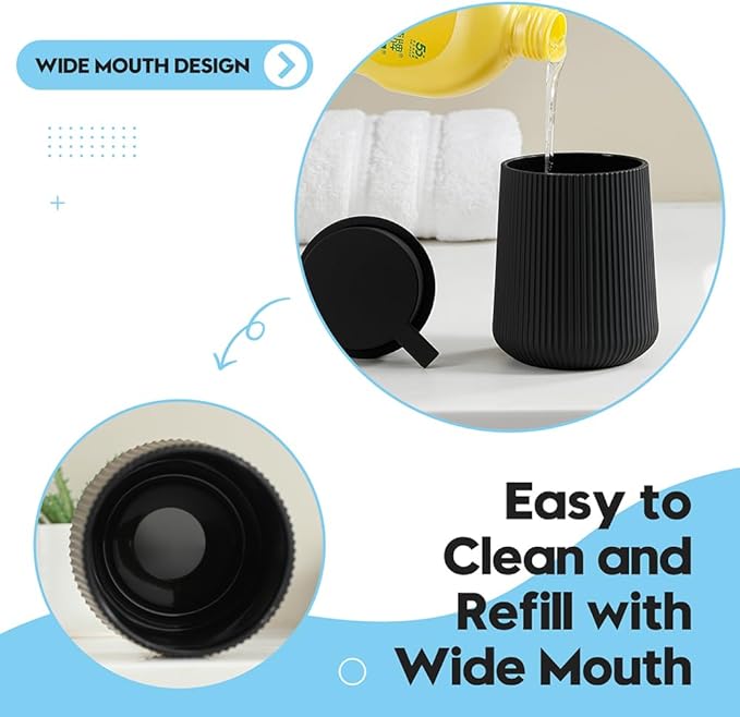 Striped Liquid Hand Soap Dispenser with Leak-Proof Pump for Bathroom and Kitchen Countertop 11oz Black