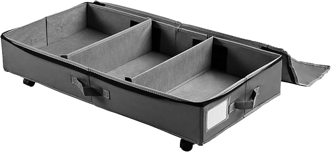 Frassie Under Bed Storage Containers with Wheels Under bed Shoe Storage Organizer Drawer with Metal Zipper (Grey)