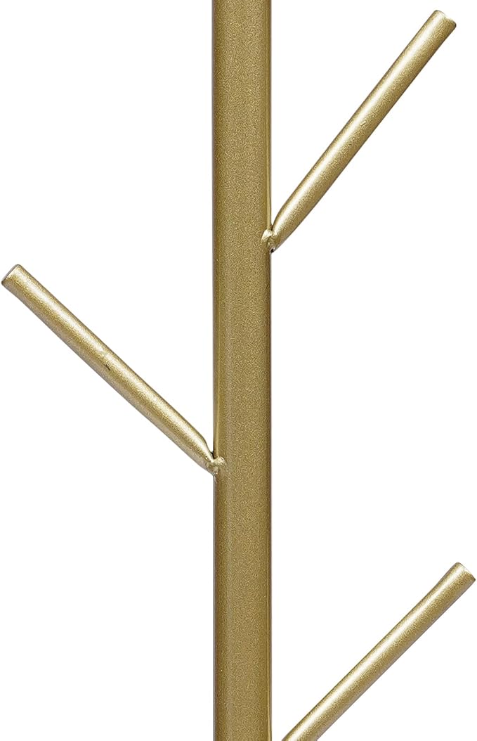 Metal Coat Rack Stand 7 Hooks Free Standing Coat Rack Tree-Shaped Coat Rack Hat Hanger Entryway Organizer for Clothes, Hats, Bags (Gold)