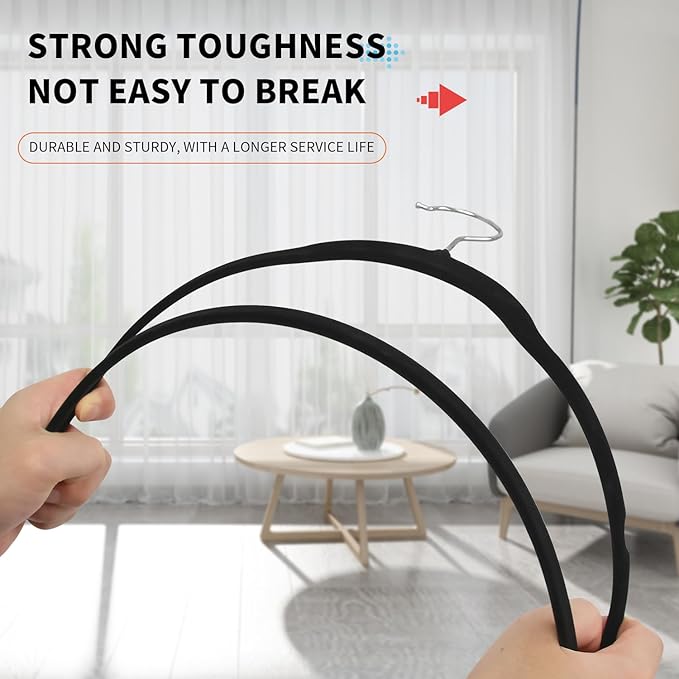 Premium Velvet Clothes Hangers, Heavy Duty Study Black Hangers for Coats, Suit & Dress - Non Slip Clothes Hanger Set (50, Black/Silver)
