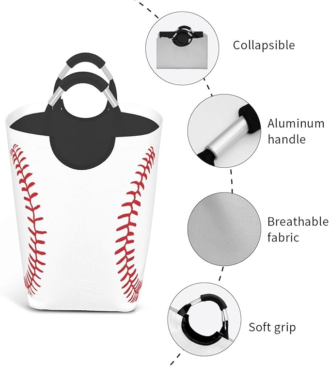 Baseball Texture Laundry Basket Funny Laundry Hamper Collapsible Laundry Baskets with Handle Dirty Clothes Hamper Bag for Dorm Family Bathroom Decor Storage 50L