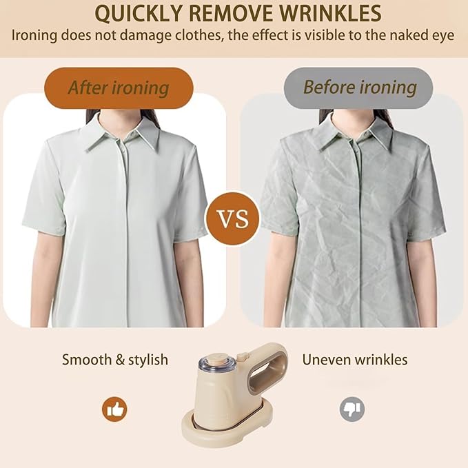 Travel Steamer for Clothes, 1000W Booster System Portable Handheld Clothing Steamer, 1.11 Pounds Ceramic Large Panel Steam Iron Suitable for Home, Travel & Dormitory Use (Beige)