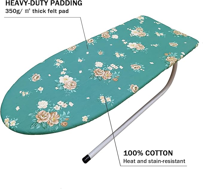 12.5" x 30" Small Tabletop Ironing Board Cover and Pad,3 Pairs of Hook and Loop Fastener Straps,Elastic Edges,Cotton Mini Iron Board Cover with Scorch Resistant Thick Padding