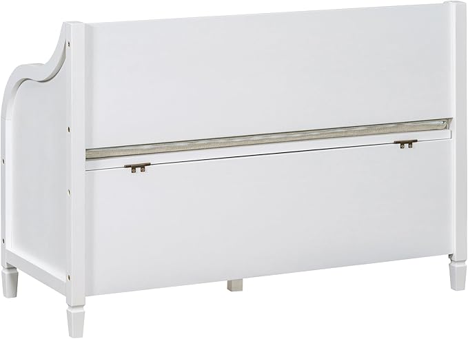 42" Rustic Storage Bench Entryway Bench Shoe Cabinet Ottoman with Safety Hinge, Removable Seat Cushion & Hidden Storage Space for Hallway Entryway Living Room Mudroom End of Bed (White)