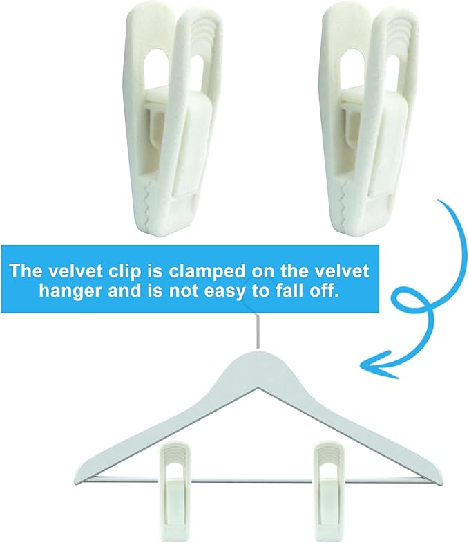 30 Pack Ivory Velvet Hanger Clips, Strong Hanger Clips Perfect for Organizing Skirts/Pants/Thin Felt Hangers