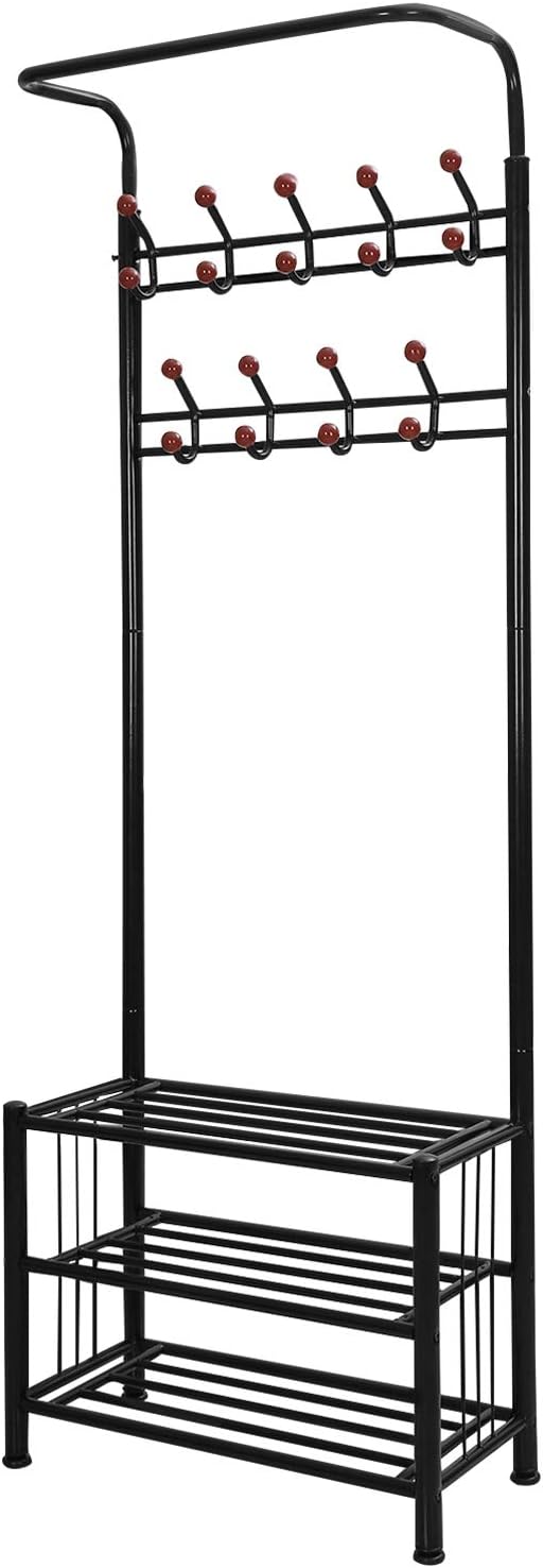 Moclever Coat Rack Shoe Bench, Hall Tree with Storage Shelf for Entryway, Industrial Coat Shoe Racks with Organization, 3-in-1 Design, Easy Assembly