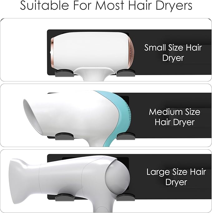 Hair Dryer Holder Wall Mounted, Self Adhesive Blow Dryer Holder, Hair Tool Organizer for Hair Dryer, Curling Wands (Black)