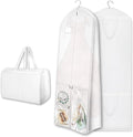 Dress Garment Bags, Long Garment Bags for Travel, 70’’ Wedding Dress Cover with Handle, Foldable Clothing Bag with Pockets and Zippers, White, 180 cm