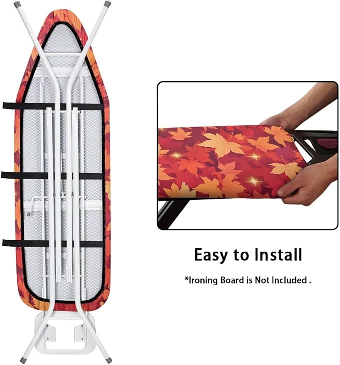 Thanksgiving Ironing Board Cover and Pad Maple Leaf Print Stain Resistant Ironing Pad for Table Ventilate Duty Thick Padding with Elastic Edge 54x15 inches