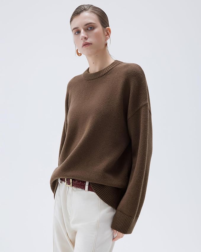 SUUKSESS Women Cashmere Blend Oversized Crew Neck Long Sleeve Pullover Sweaters