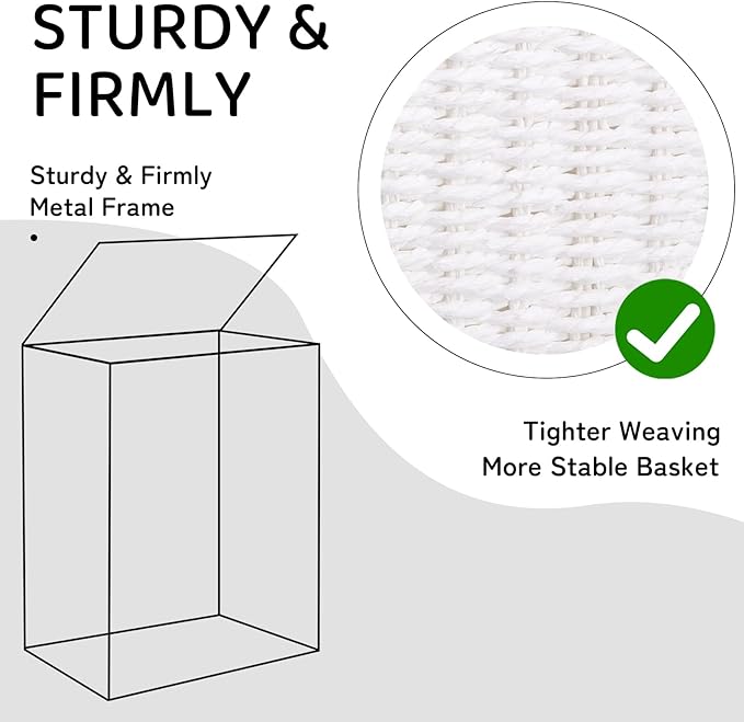 OIAHOMY Laundry Hamper with Lid, 23.8 Gal (90L) Wicker Hamper with Removable Liner Bags, Handwoven Clothes Basket with Handles, Foldable Woven Paper Rope Basket for Laundry Room, Bedroom-White