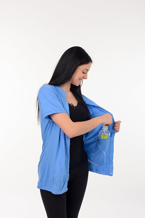 USBD Post Mastectomy Shirt with Drain Pockets Band Collar Post Op Recovery Tops