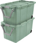 40 Gallon Plastic Storage Box, Wheeled Industrial Tote, Pack of 2